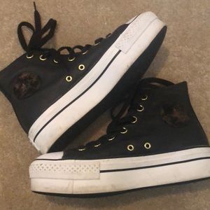 Black leather converse platform
